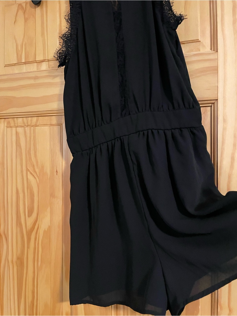 bleuh ciel Black Lace-Trim Mini jumpsuit
